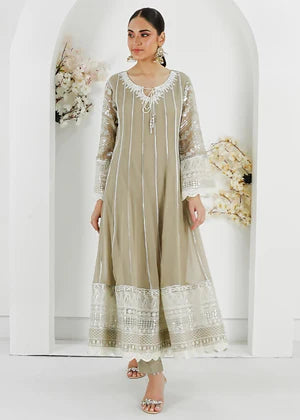 EMBROIDERED CHIFFON MAXI STITCHED 3 PIECE DRESS