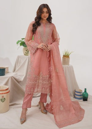 Pretty in Pink – Festive 3-Piece Organza Kurta Set with Raw Silk Trousers - Elegant Pakistani suit available with Australia-wide delivery