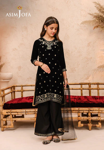 EMBROIDERED VELVET 3 PCS DRESS