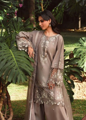 Beige Embroidered Short Kurta with Farshi Shalwar & Organza Dupatta – 3-Piece Festive Set