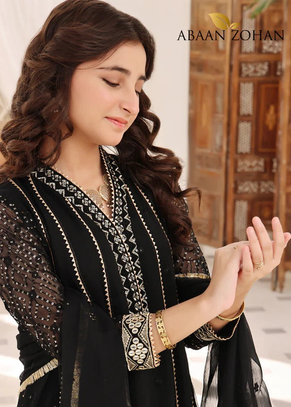 EMBROIDERED CHIFFON KIDS STITCHED 3 PIECE DRESS