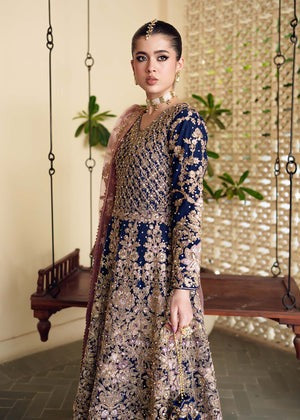 Royal Dusk – Navy Blue Embroidered Floor-Length Ensemble