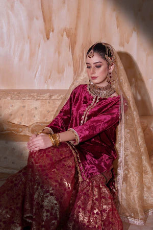 EMBROIDERED VELVET STITCHED 3 PIECE GARARA DRESS