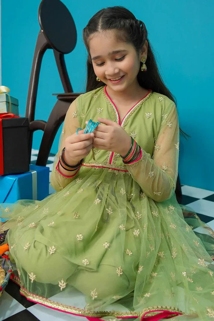 EMBROIDERED SHIFFON STITCHED 3 PIECE KIDS