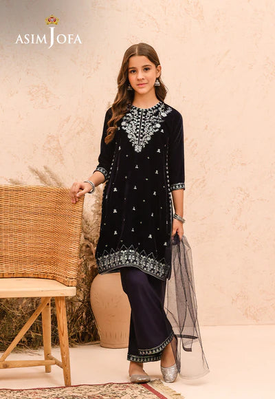 EMBROIDERED VELVET 3 PCS DRESS