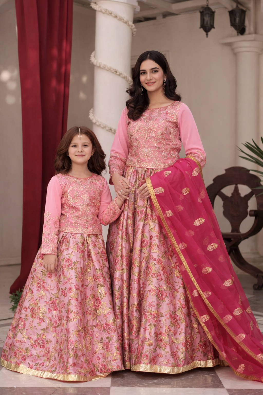 Bubblegum Pink Embroidered Organza Kurti with Multi-Layered Lehenga & Organza Dupatta – 3-Piece Festive Set