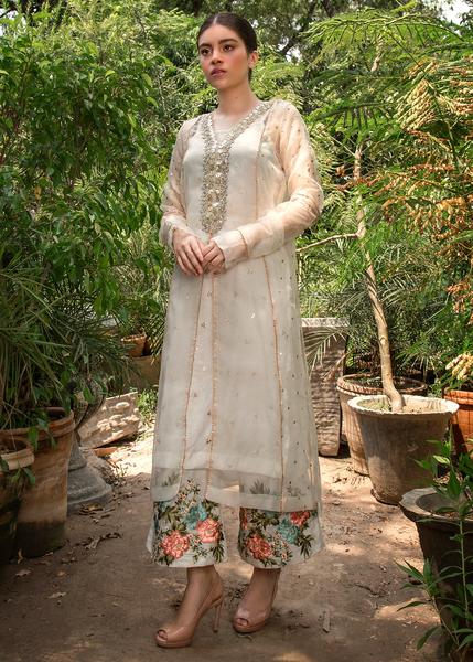 EMBROIDERED ORGANZA STITCHED 3 PIECE DRESS