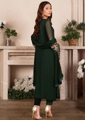 EMBROIDERED CHIFFON STITCHED 3 PIECE DRESS