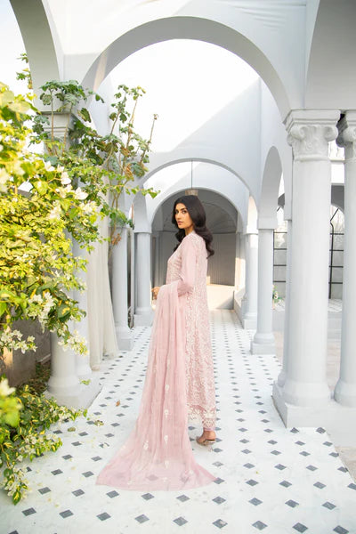 EMBROIDERED CHIFFON STITCHED 3 PIECE DRESS