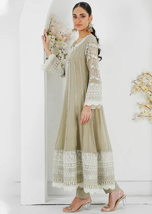 EMBROIDERED CHIFFON MAXI STITCHED 3 PIECE DRESS
