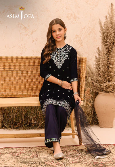 EMBROIDERED VELVET 3 PCS DRESS