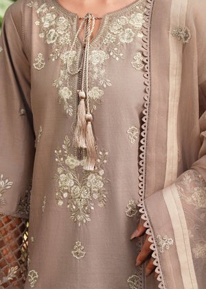 Beige Embroidered Short Kurta with Farshi Shalwar & Organza Dupatta – 3-Piece Festive Set