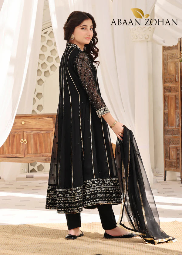 EMBROIDERED CHIFFON KIDS STITCHED 3 PIECE DRESS