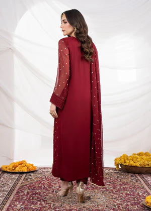 EMBROIDERED CHIFFON STITCHED 3 PIECE DRESS