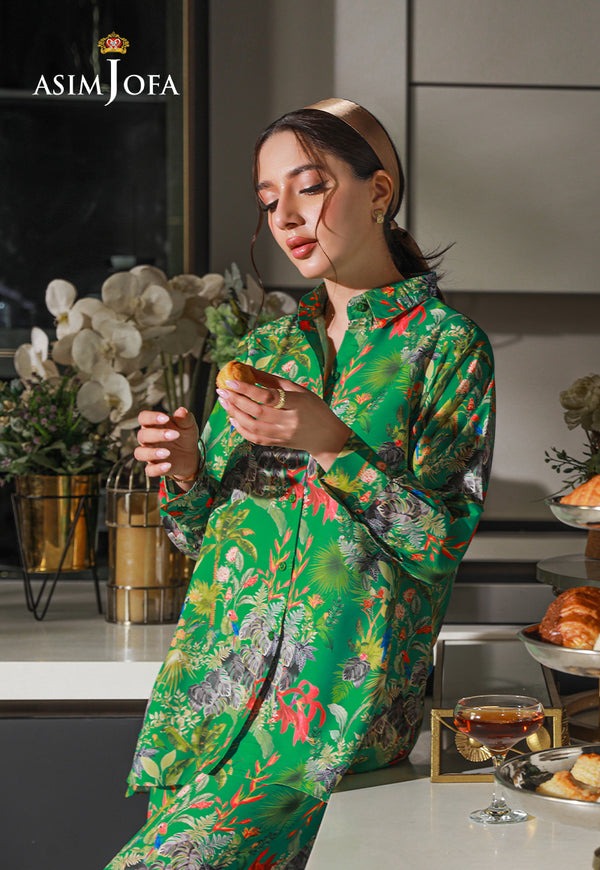 Emerald Luxe – Printed Silk Co-Ord Set with Contemporary Tailored Fit