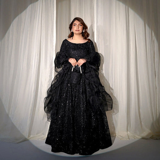 Starry Night Fancy Net Lehenga/Maxi with Organza Ruffle Dupatta