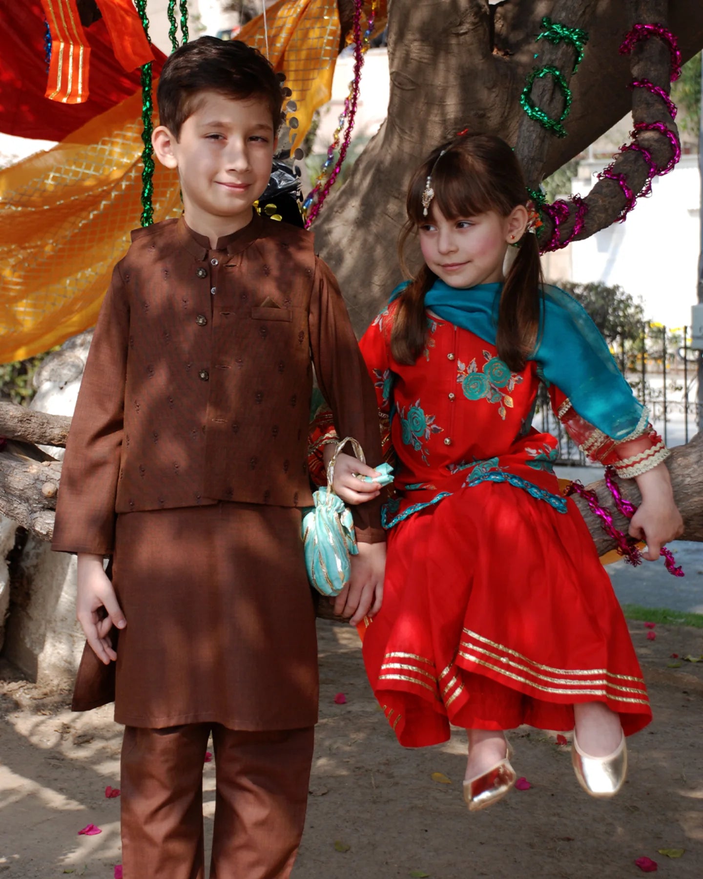Festive Red & Teal Girls’ Traditional Outfit – Elegant Ethnic Wear for Kids