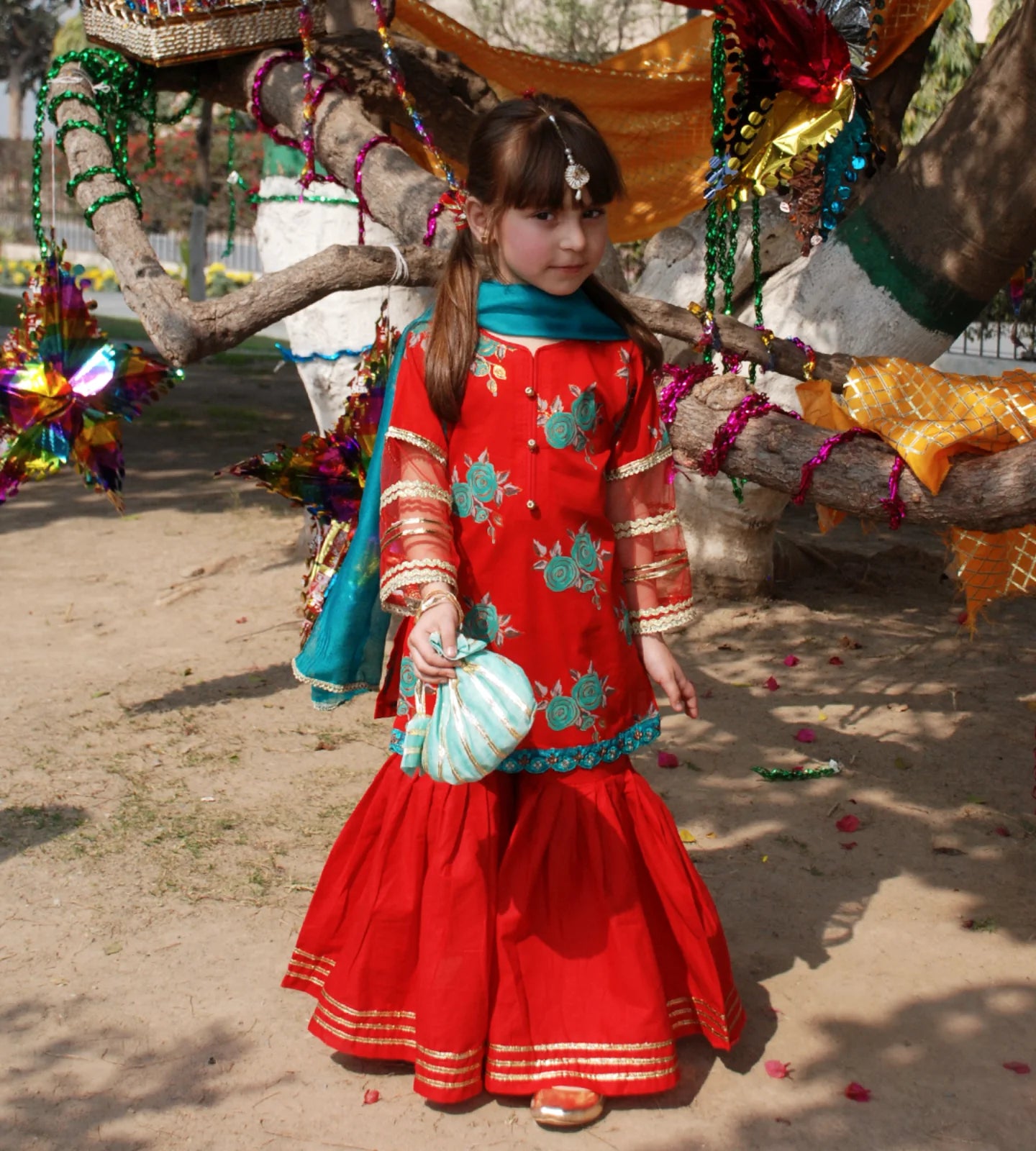 Festive Red & Teal Girls’ Traditional Outfit – Elegant Ethnic Wear for Kids
