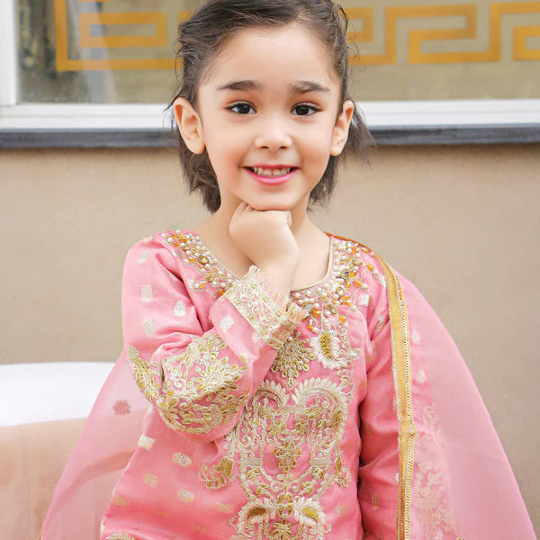 EMBROIDERED STITCHED 3 PIECE KIDS GARARA DRESS