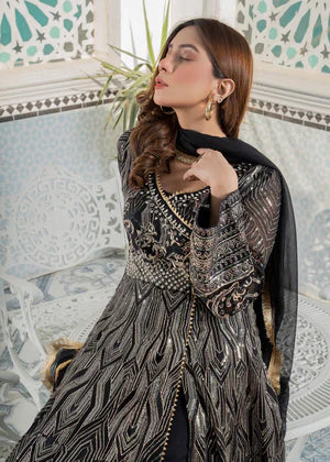 EMBROIDERED CHIFFON ANGRAKHA STITCHED 3 PIECE DRESS