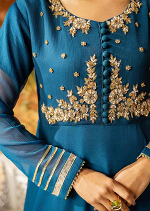 EMBROIDERED CHIFFON STITCHED 3 PIECE SHARARA DRESS