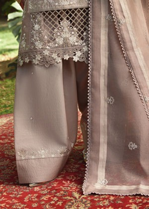 Beige Embroidered Short Kurta with Farshi Shalwar & Organza Dupatta – 3-Piece Festive Set