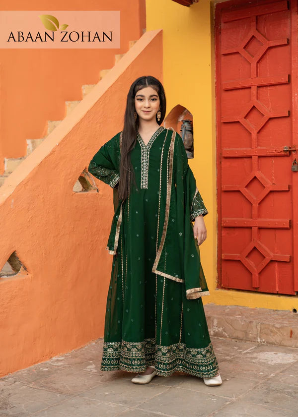 EMBROIDERED CHIFFON KIDS STITCHED 3 PIECE DRESS