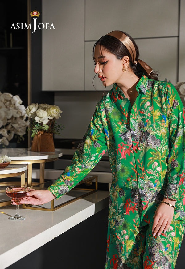 Emerald Luxe – Printed Silk Co-Ord Set with Contemporary Tailored Fit