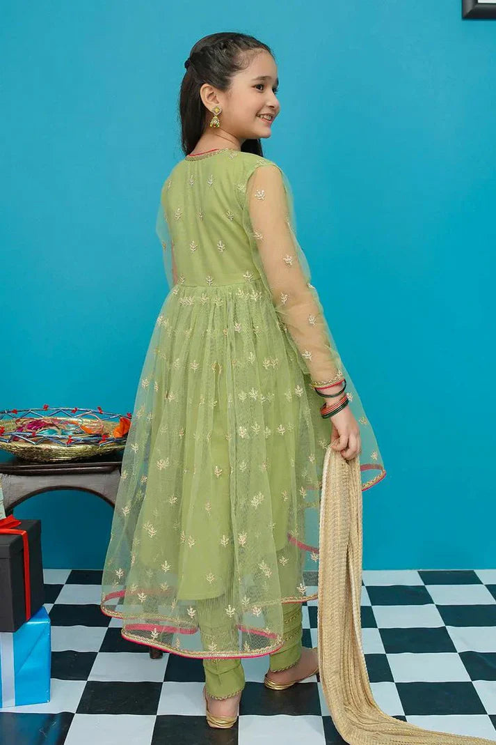 EMBROIDERED SHIFFON STITCHED 3 PIECE KIDS