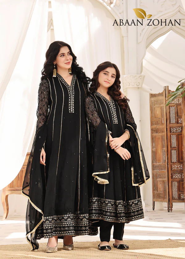 EMBROIDERED CHIFFON KIDS STITCHED 3 PIECE DRESS