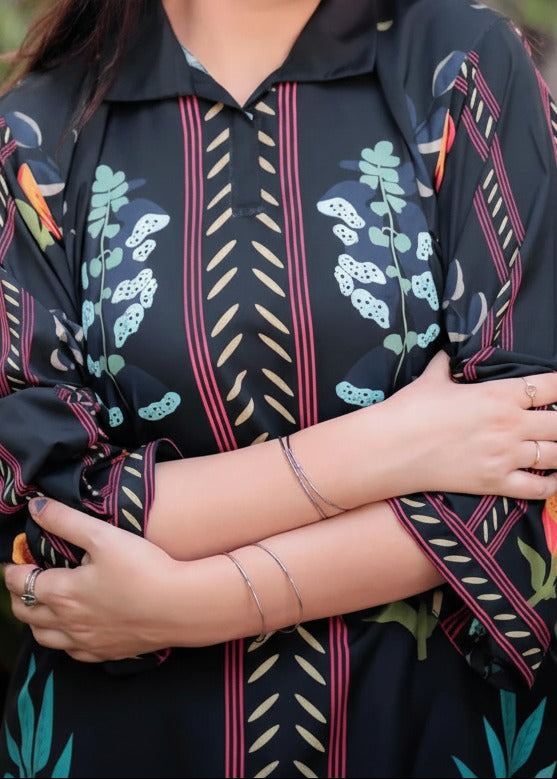 Black Digital Printed 2-Piece Suit with Floral Motifs