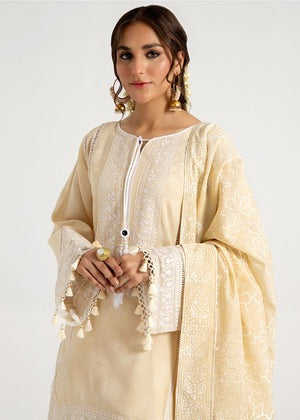 Beige Elegance – Embellished Viscose Kurta with Tie & Dye Farshi Shalwar & Cotton Silk Dupatta