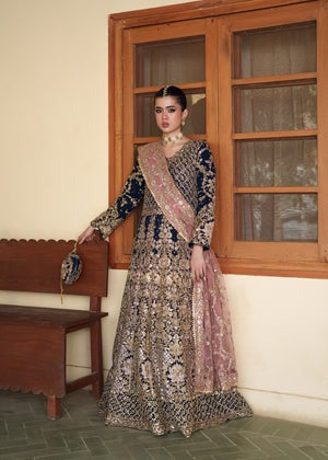 Royal Dusk – Navy Blue Embroidered Floor-Length Ensemble