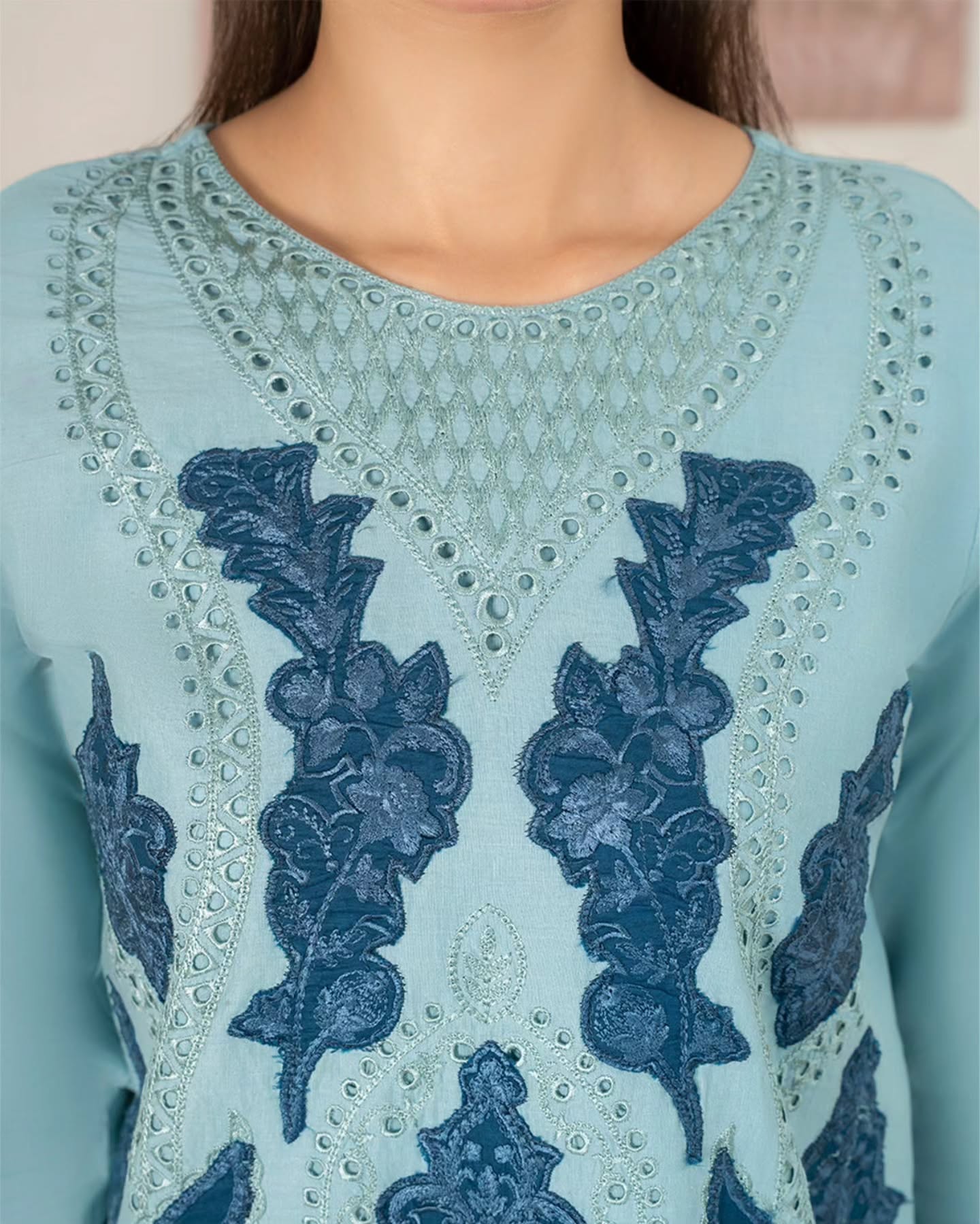 Breezy Powder Blue Embroidered 3-Piece Set with Organza Dupatta