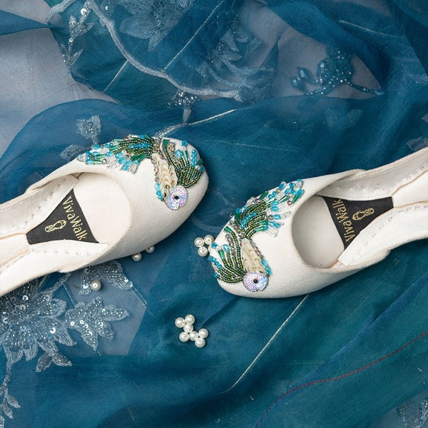 Aquatic Grace Handworked Velvet Khussa (Aari, Naqshi, Crystals)