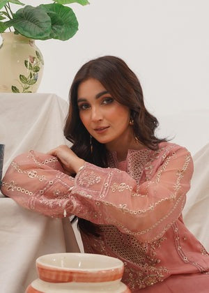 Pretty in Pink – Festive 3-Piece Organza Kurta Set with Raw Silk Trousers - Elegant Pakistani suit available with Australia-wide delivery