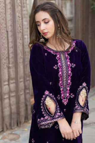 EMBROIDERED VELVET STITCHED 3 DRESS