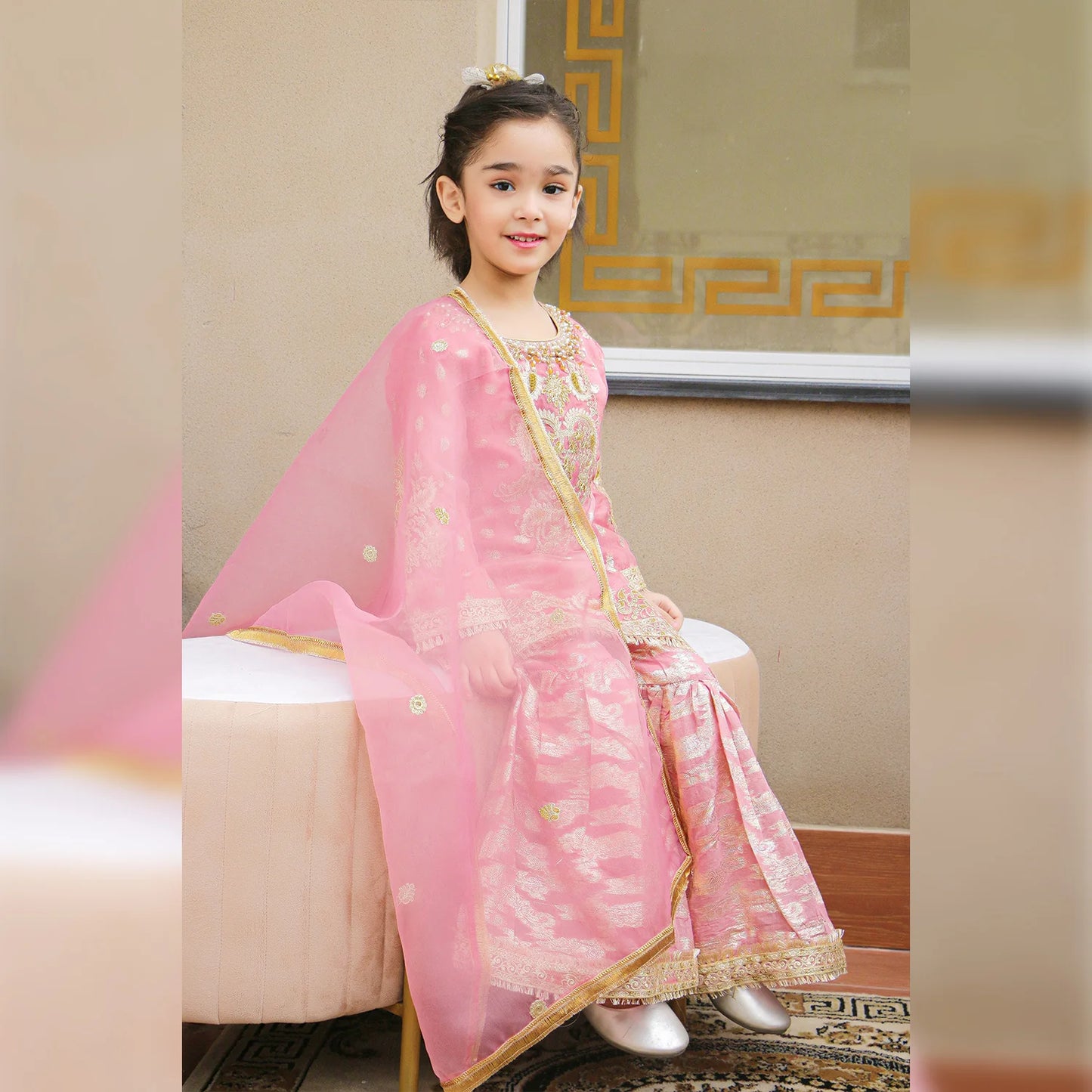 EMBROIDERED STITCHED 3 PIECE KIDS GARARA DRESS