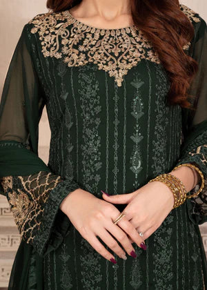 EMBROIDERED CHIFFON STITCHED 3 PIECE DRESS