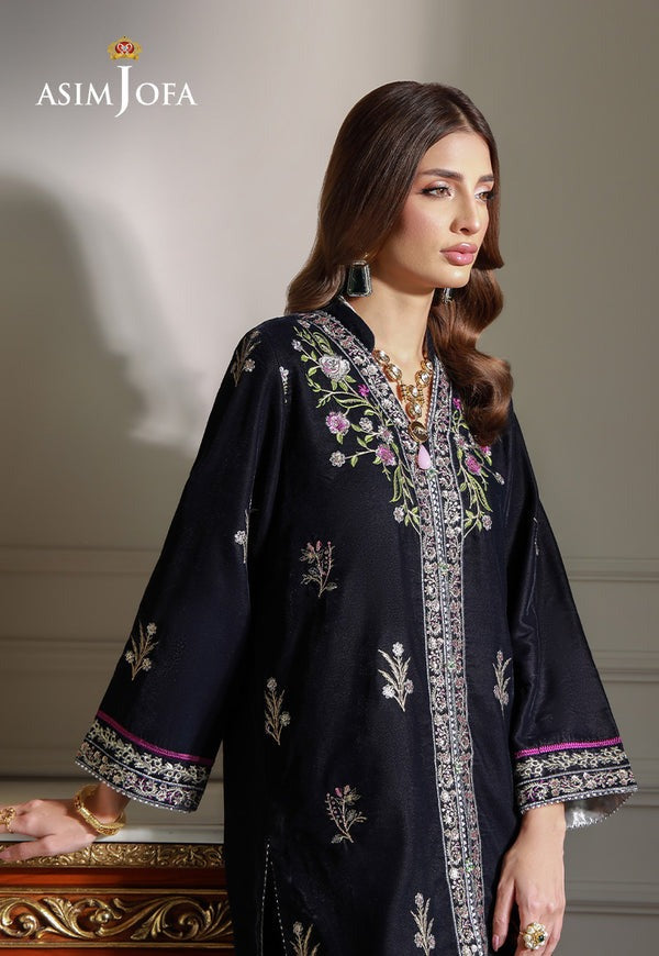 Evening Grace – Embroidered Velvet Ensemble in Grey - Australian Pakistani Indian women love this design