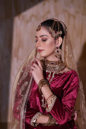 EMBROIDERED VELVET STITCHED 3 PIECE GARARA DRESS