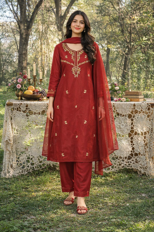 Ethereal Pearl – Embroidered Organza Shirt with Malai Trouser