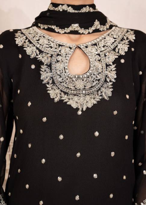 EMBROIDERED CHIFFON STITCHED 3 PIECE DRESS