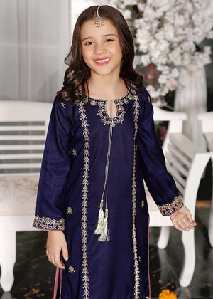 Navy Blue Embroidered Raw Silk 3-Piece Gharara Set with Organza Dupatta – Festive Wear