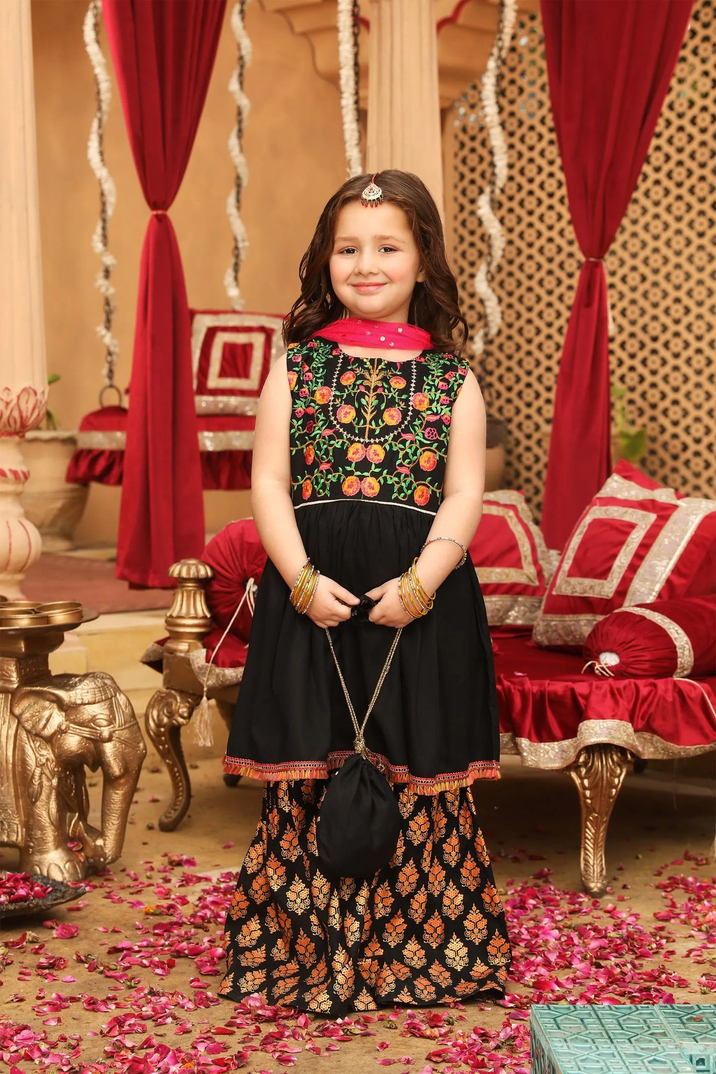EMBROIDERED LAWN COTTON STITCHED 3PCS KIDS GARARA DRESS