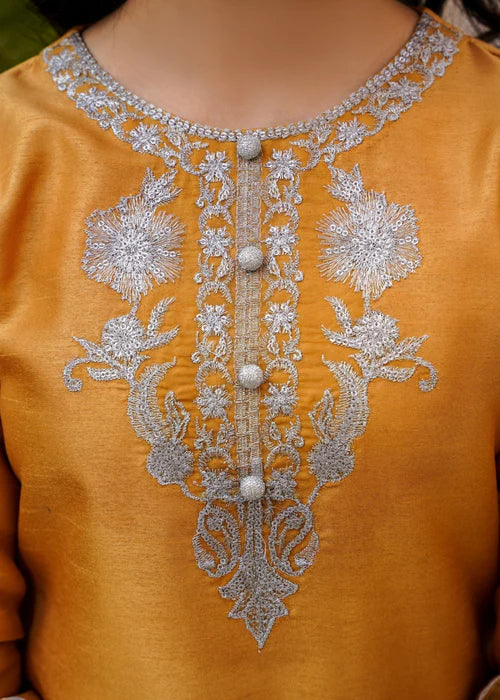 GOLD RAWSILK GHARARA 3 PIECE DRESS