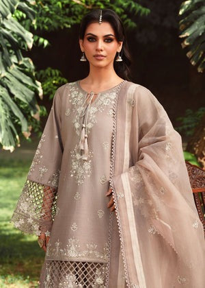 Beige Embroidered Short Kurta with Farshi Shalwar & Organza Dupatta – 3-Piece Festive Set