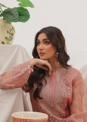 Pretty in Pink – Festive 3-Piece Organza Kurta Set with Raw Silk Trousers - Elegant Pakistani suit available with Australia-wide delivery