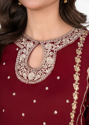 EMBROIDERED CHIFFON STITCHED 3 PIECE DRESS