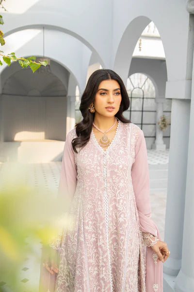 EMBROIDERED CHIFFON STITCHED 3 PIECE DRESS